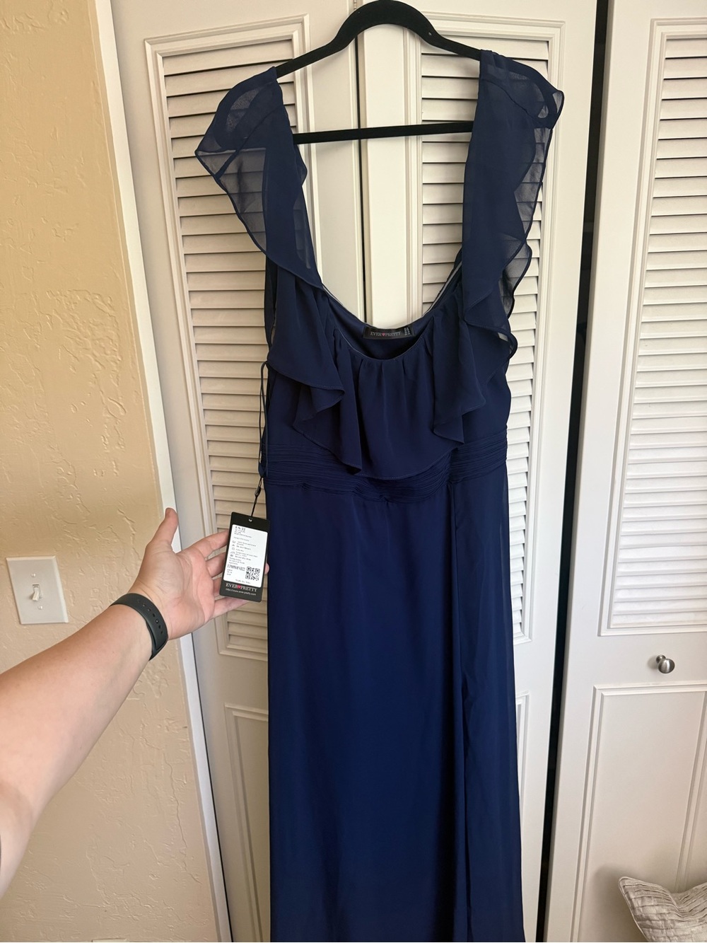 Ever Pretty Navy Ruffle-Trim Maxi Dress